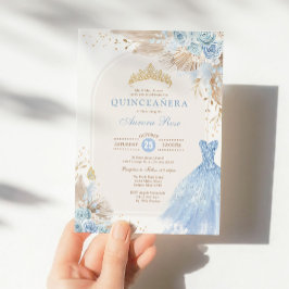 Invitación Bebé Azul Boho Floral Quinceañera 15 Años En