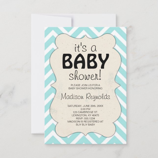 Invitación Bebé azul Chevron Baby Shower (Anverso)