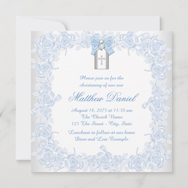 Invitación Bebé azul Christening (Reverso)