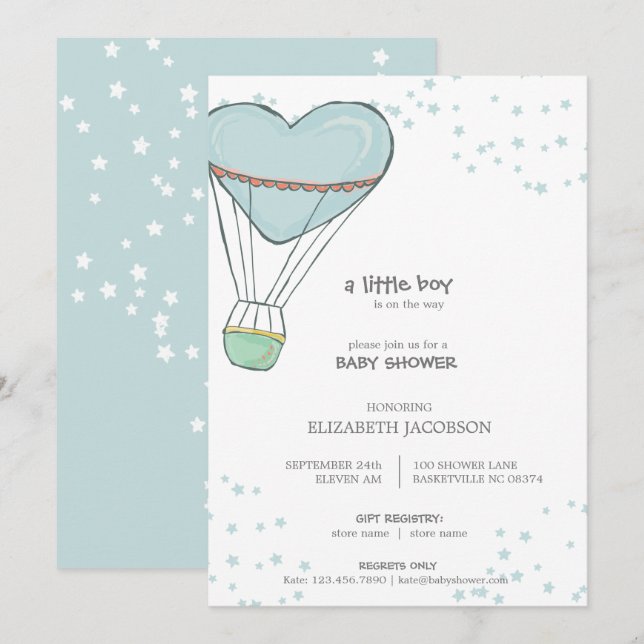 Invitación Bebé azul cielo caliente Baby Shower (Anverso / Reverso)