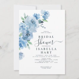 Invitación Bebé azul claro Elegante Floral Bridal Shower