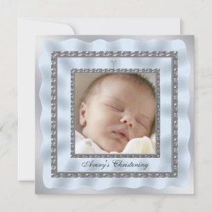 Invitación Bebé azul de plata foto bautizo bautismo