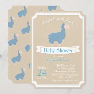 Invitación Bebé azul divertido lindo Baby Shower de la llama
