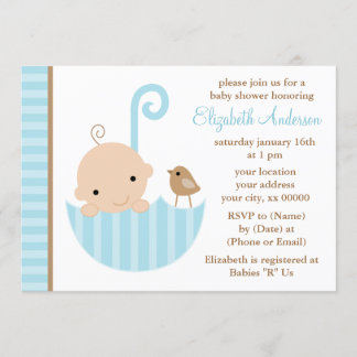 Invitación Bebé azul en el Baby Shower de los paraguas