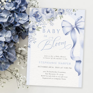Invitación Bebé azul en el Baby Shower en flor