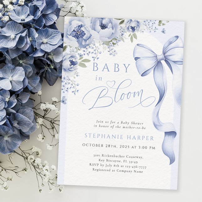 Invitación Bebé azul en el Baby Shower en flor (Subido por el creador)