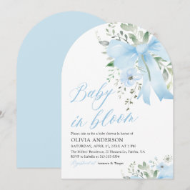 Invitación Bebé azul en el Baby Shower floral de un niño flor