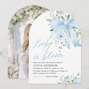 Invitación Bebé azul en el Baby Shower floral de un niño flor