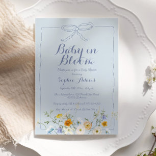 Invitación Bebé azul en el florecimiento de florín Baby Showe
