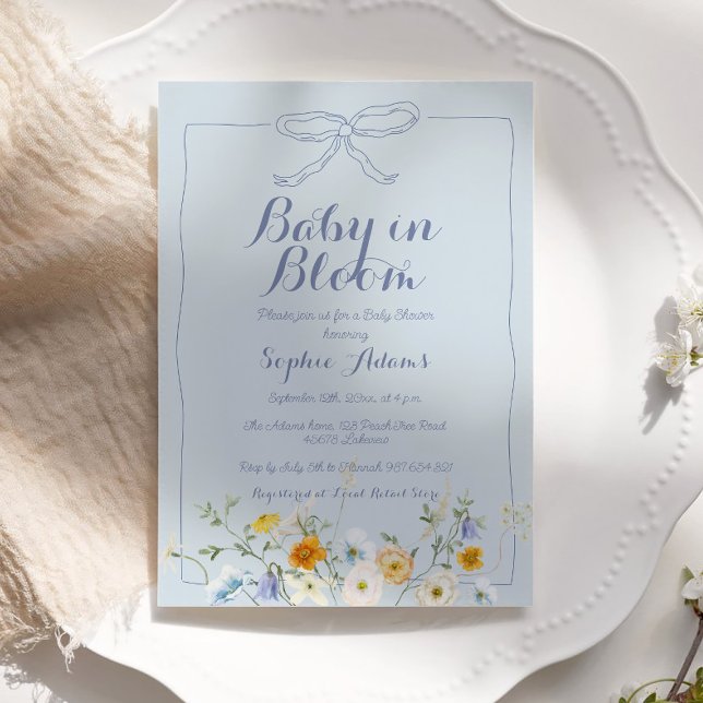 Invitación Bebé azul en el florecimiento de florín Baby Showe (Subido por el creador)