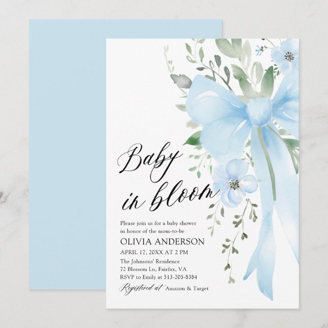 Invitación Bebé azul en el florero Baby Shower (Anverso / Reverso)