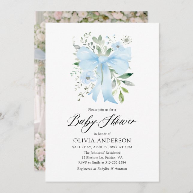 Invitación Bebé azul en el florero Baby Shower (Anverso / Reverso)