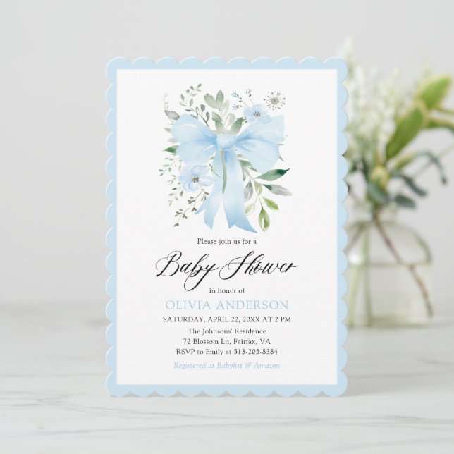Invitación Bebé azul en el florero Baby Shower (Anverso de pie)