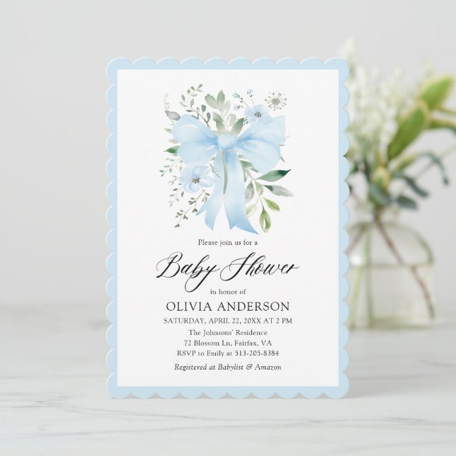 Invitación Bebé azul en el florero Baby Shower (Anverso de pie)