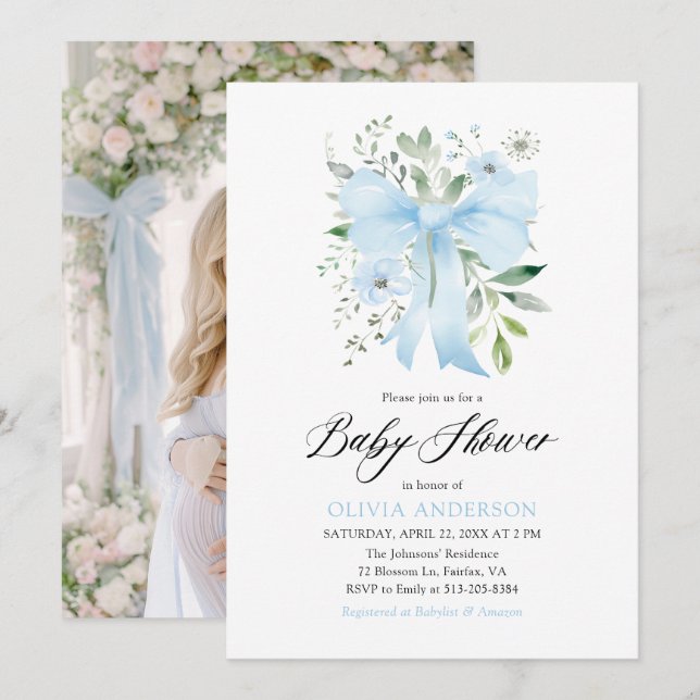 Invitación Bebé azul en el florero Baby Shower (Anverso / Reverso)