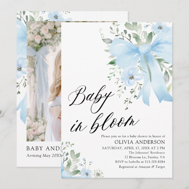 Invitación Bebé azul en el florero Baby Shower (Anverso / Reverso)
