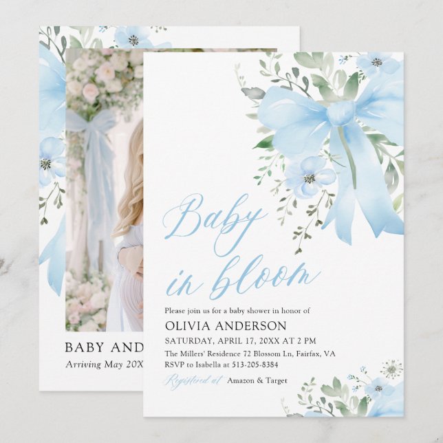 Invitación Bebé azul en el florero Baby Shower (Anverso / Reverso)
