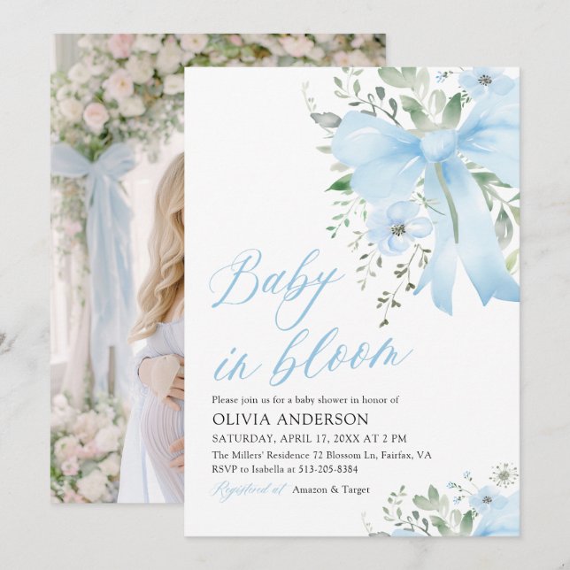 Invitación Bebé azul en el florero Baby Shower (Anverso / Reverso)