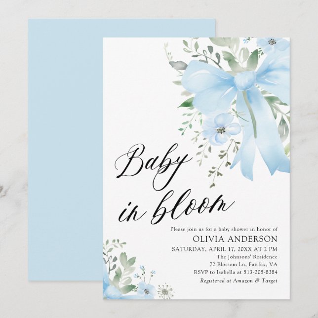 Invitación Bebé azul en el florero Baby Shower (Anverso / Reverso)