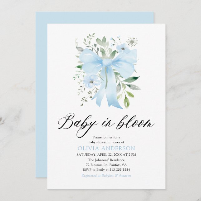 Invitación Bebé azul en el florero Baby Shower (Anverso / Reverso)