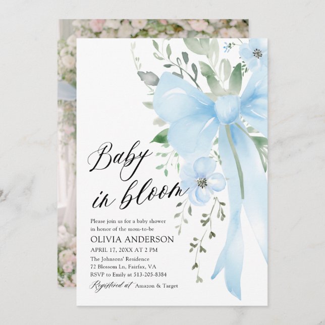 Invitación Bebé azul en el florero Baby Shower (Anverso / Reverso)