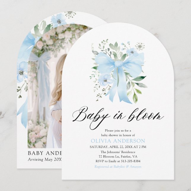Invitación Bebé azul en el florero Baby Shower (Anverso / Reverso)