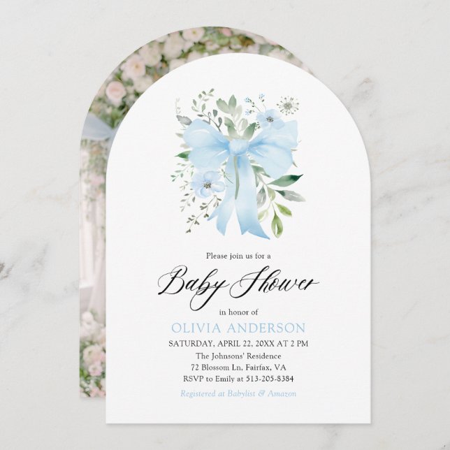 Invitación Bebé azul en el florero Baby Shower (Anverso / Reverso)