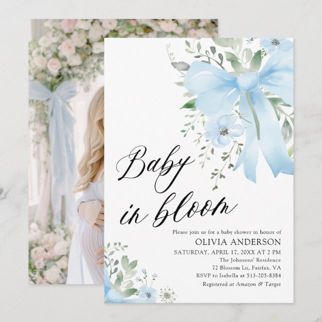 Invitación Bebé azul en el florero Baby Shower (Anverso / Reverso)
