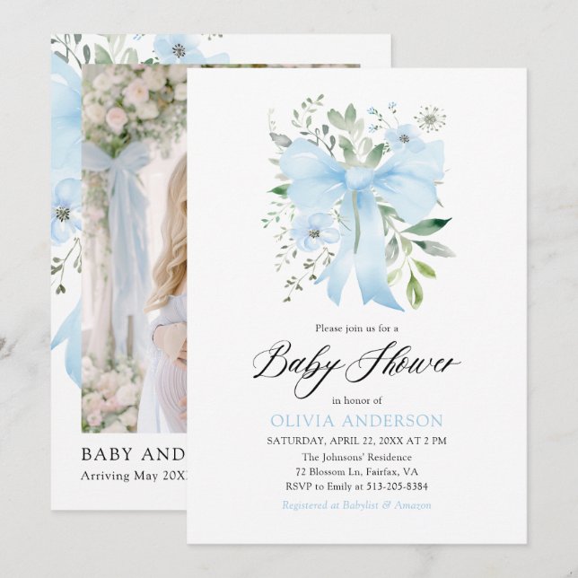 Invitación Bebé azul en el florero Baby Shower (Anverso / Reverso)
