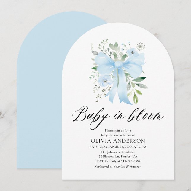 Invitación Bebé azul en el florero Baby Shower (Anverso / Reverso)