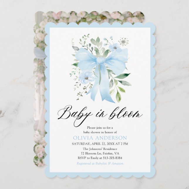 Invitación Bebé azul en el florero Baby Shower (Anverso / Reverso)