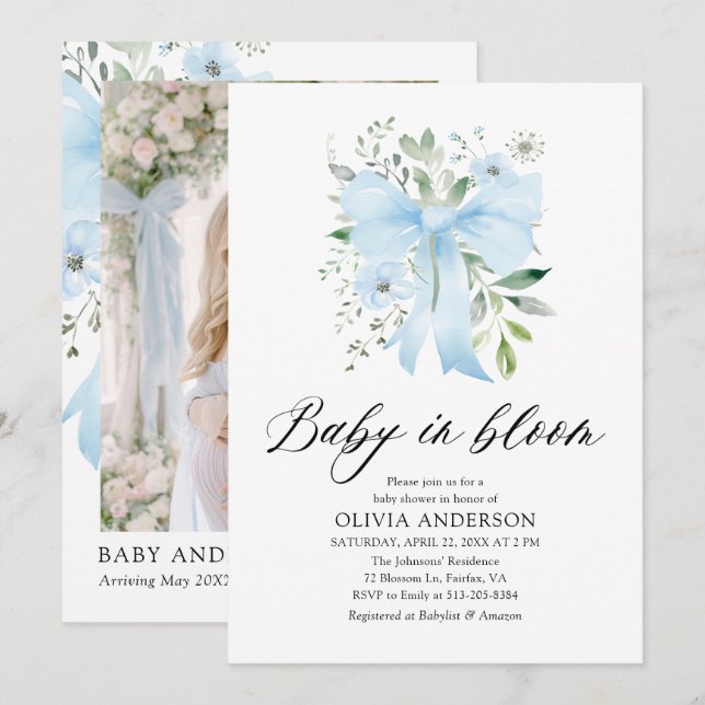Invitación Bebé azul en el florero Baby Shower (Anverso / Reverso)