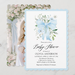 Invitación Bebé azul en un bebé florido en un Baby Shower
