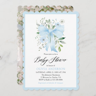 Invitación Bebé azul en un bebé florido en un Baby Shower