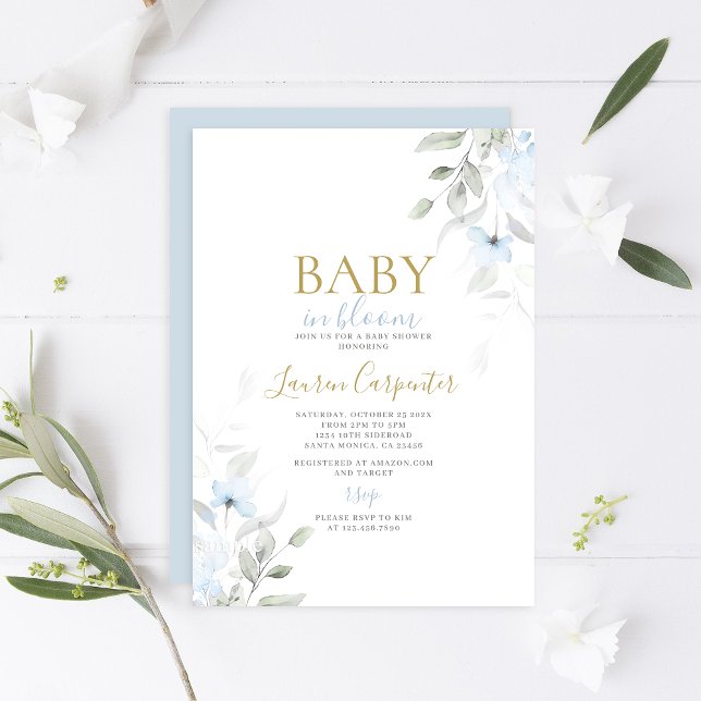 Invitación Bebé azul en un niño de Baby Shower en flor (Subido por el creador)
