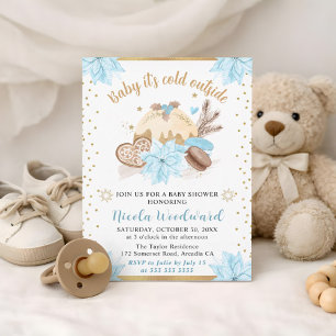 Invitación Bebé Azul Está Haciento Frío Afuera Ducha de Bebé