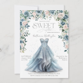 Invitación Bebé Azul Floral Princesa Dulce 16 Dieciséis