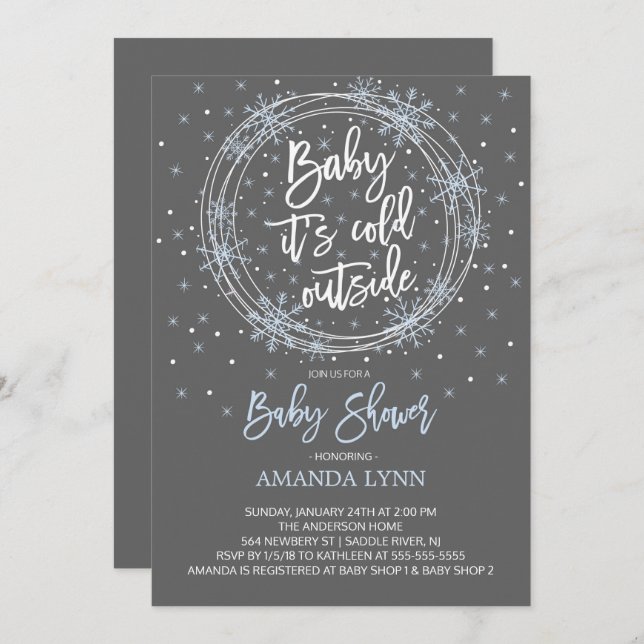 Invitación Bebé azul gris hace frío fuera de Baby Shower (Anverso / Reverso)