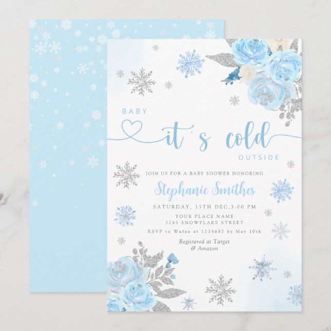 Invitación Bebé azul invernal hace frío fuera de Baby Shower (Anverso / Reverso)