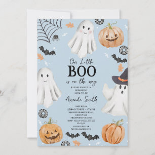 Invitación Bebé azul lindo Halloween Pequeño Boo Baby Shower