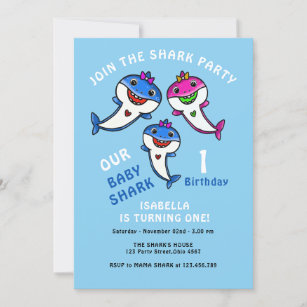 Invitación Bebé azul lindo Tiburón niño bebé primer cumpleaño