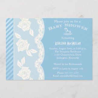 Invitación Bebe Azul, Marfil Floral Lace Invitado en Baby Sho