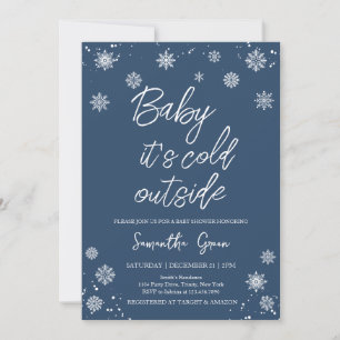 Invitación Bebé azul minimalista hace frío fuera de Baby Show