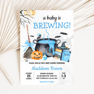 Invitación Bebé azul prepara calabaza Halloween Baby Shower