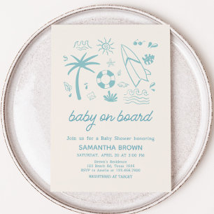 Invitación Bebé azul surf a bordo de Baby Shower