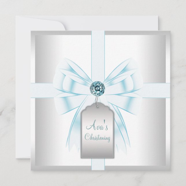 Invitación Bebé azul Verde azulado blanco bautizo bautizo (Anverso)