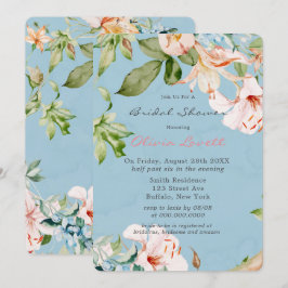 Invitación Bebé azul y acuarela rosa Lily Bridal Shower