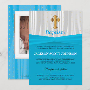 Invitación Bebé, azul y blanco, bautismo / cristianismo