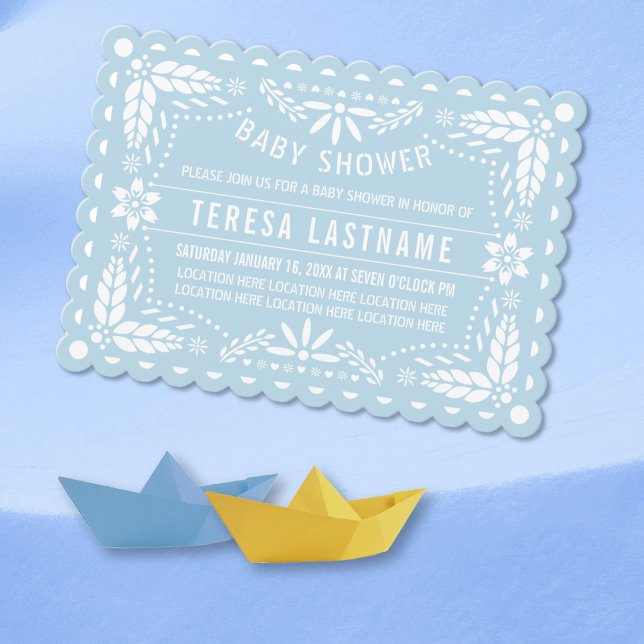 Invitación Bebé azul y blanco papel picante bebé ducha de niñ (Subido por el creador)