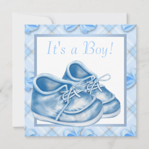 Invitación Bebé azul y blanco Shoes Boy Shower